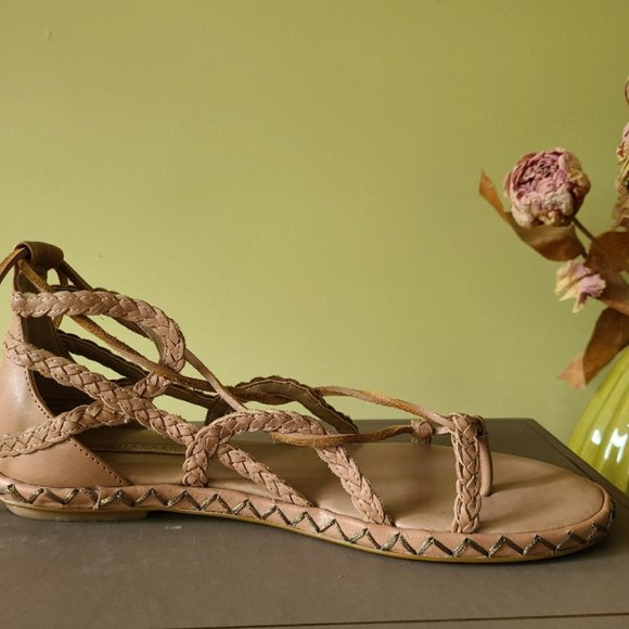BCBG MA-MAYE Nude Lace-Up Leather Sandal - Picture 9 of 10